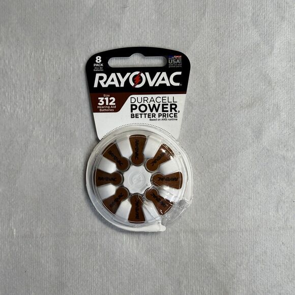RAYOVAC (8-Pack) Sz 312 Made in USA (8) Hearing Aid Batteries NEW - Picture 1 of 8